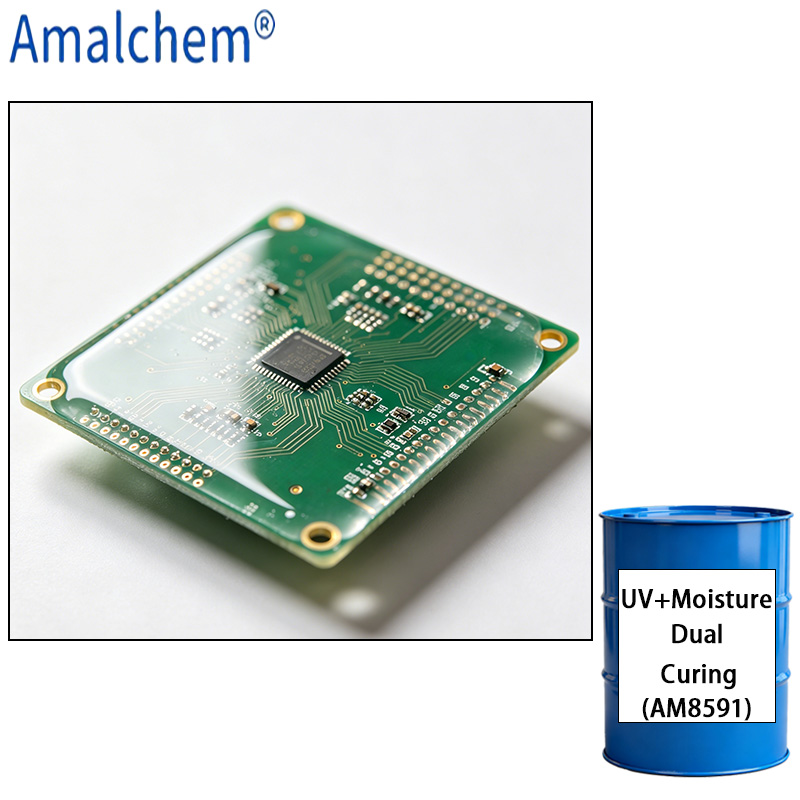 AM8591 UV+Moisture Dual-Cure Resin - forte adhésion, résistant aux chocs thermiques, Flexible et non-jaunissement pour le revêtement conforme PCB
