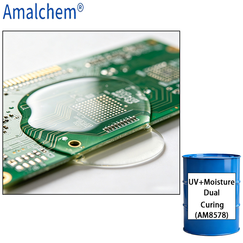 AM8578 résine UV+Moisture Dual-Cure - forte adhésion, résistant aux chocs thermiques, Flexible et non-jaunissement pour revêtement conforme PCB