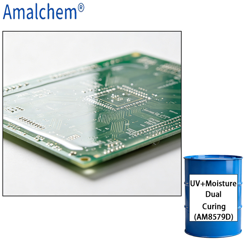 AM8579D UV+Moisture Dual-Cure Resin - adhésion Premium, résistant aux chocs thermiques, Flexible et non jaunissement pour les revêtements conformes aux PCB critiques